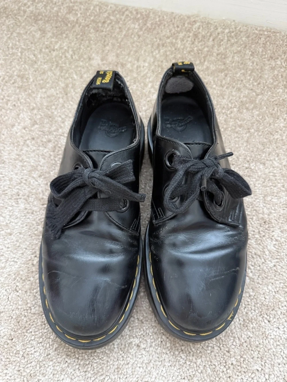 Dr. Doc Martens Holly Leather Lace Up Platform Black Oxfords